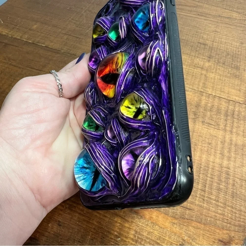iPhone 8 Plus custom handmade phone case 3D dragon eyes in purple silicone